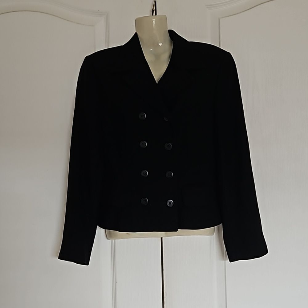Thomo Women's Double-Breasted Cropped Blazer Small Black